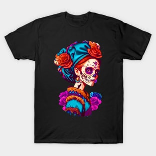 Sugar Skull Halloween. Girl with a Pearl Earring T-Shirt